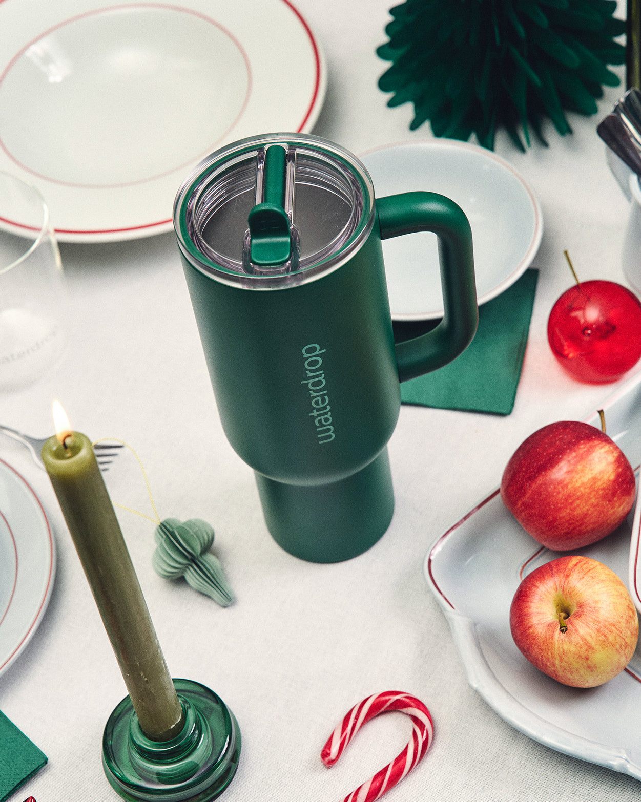 Naughty or Nice Hydration Set with green travel mug.