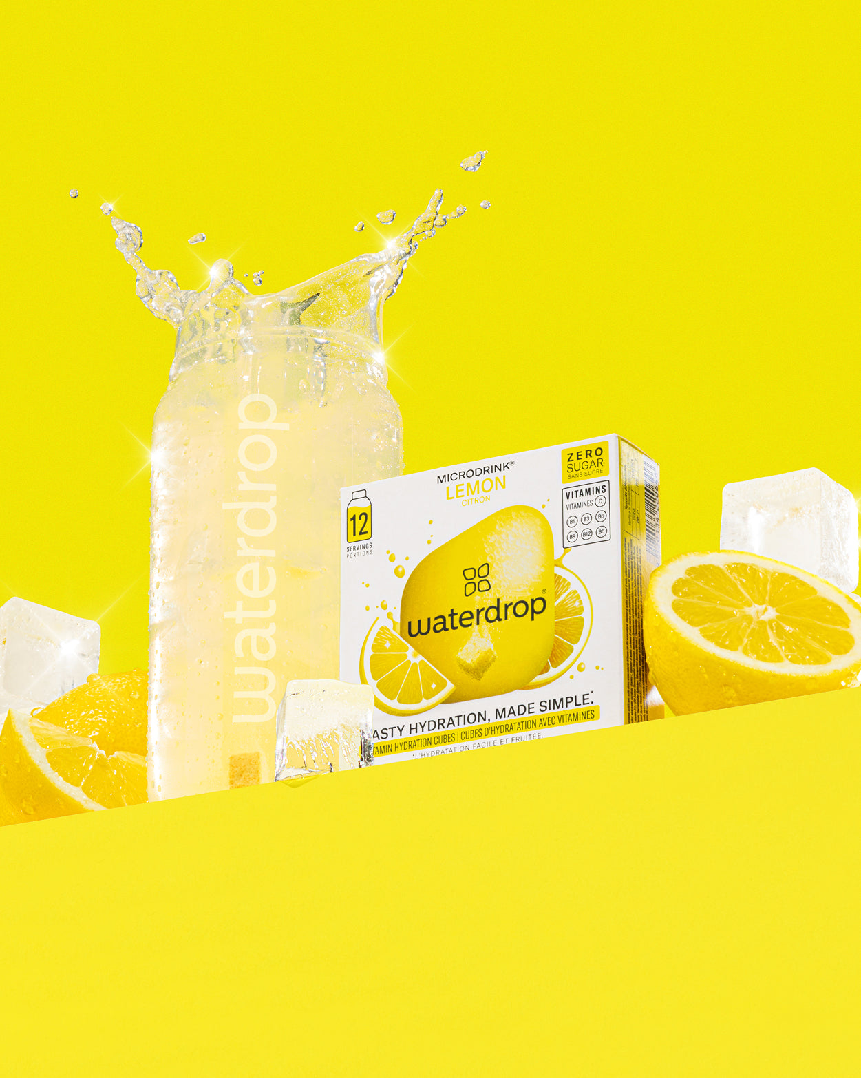 Fizzy Refreshment Twin Pack: Lemon cubes dissolving in sparkling water.