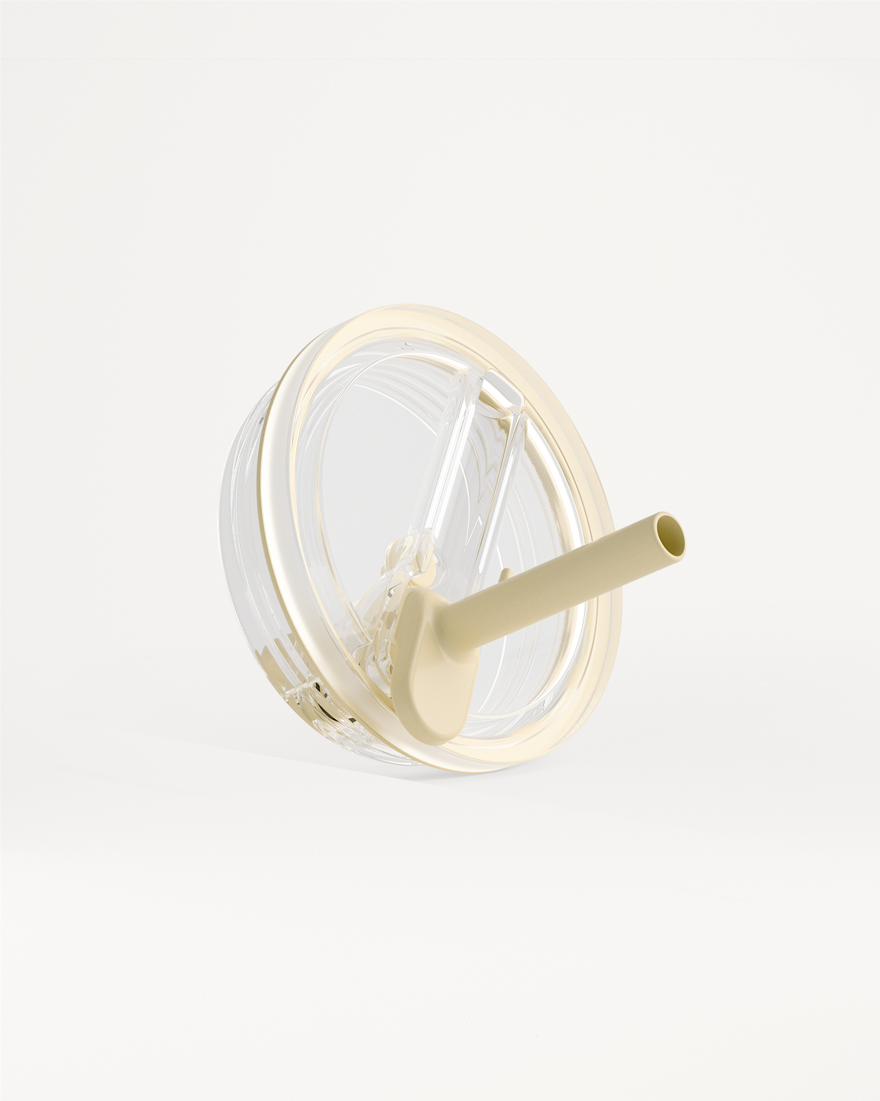 Tapa transparente a prueba de derrames con pajilla integrada y junta beige para una taza reutilizable.