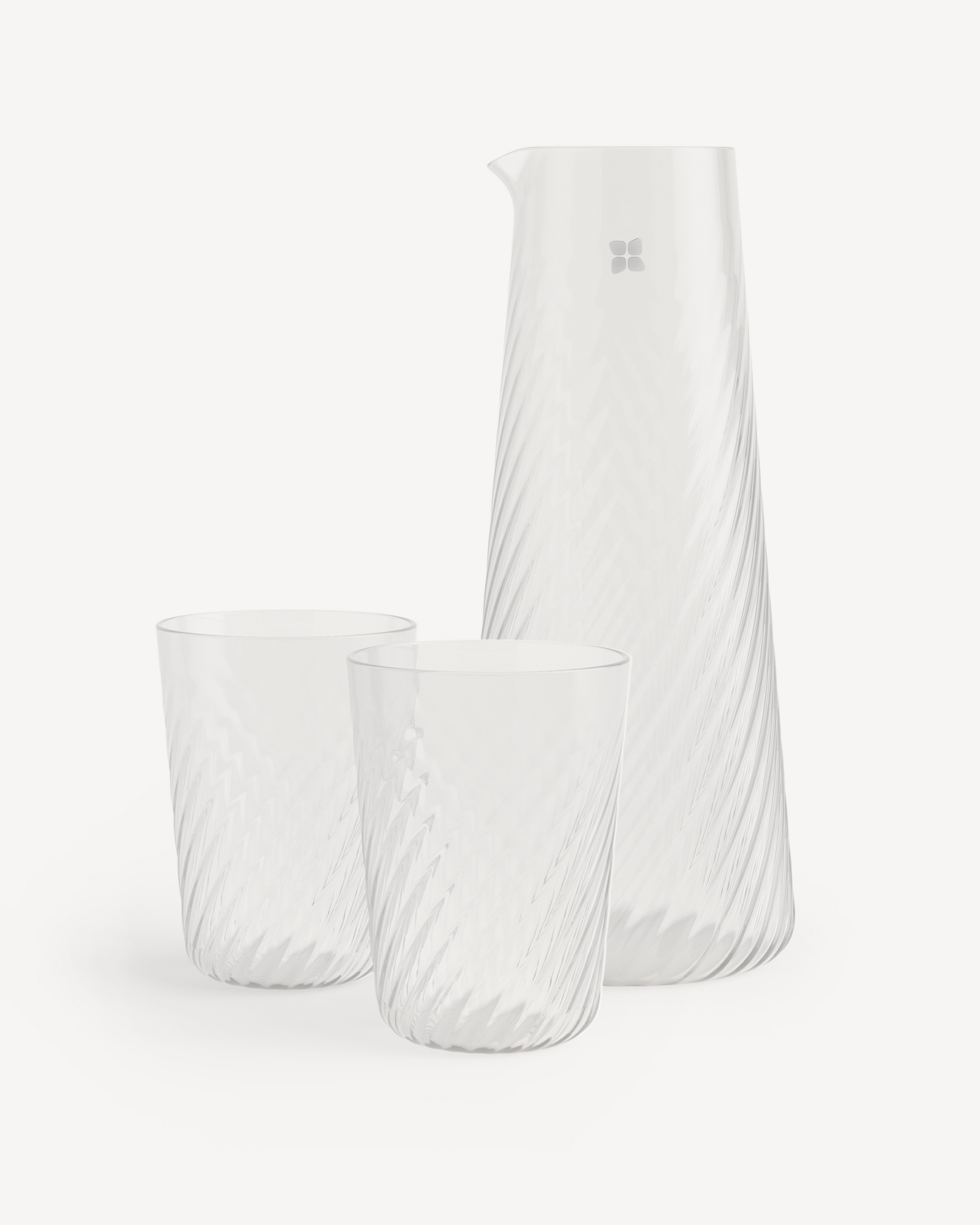 Rippled Carafe Set with matching swirl-patterned tumblers.