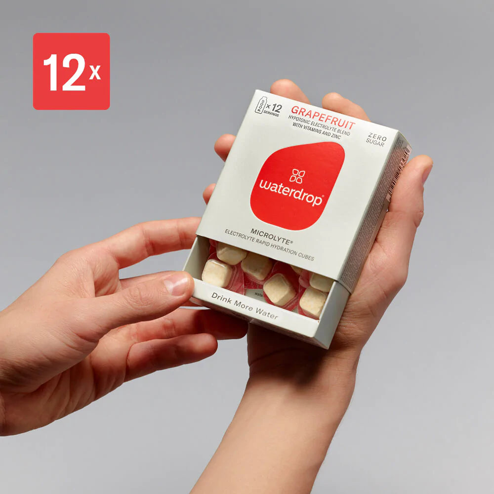 Microlyte GRAPEFRUIT Twin Pack hydration cubes in hands.